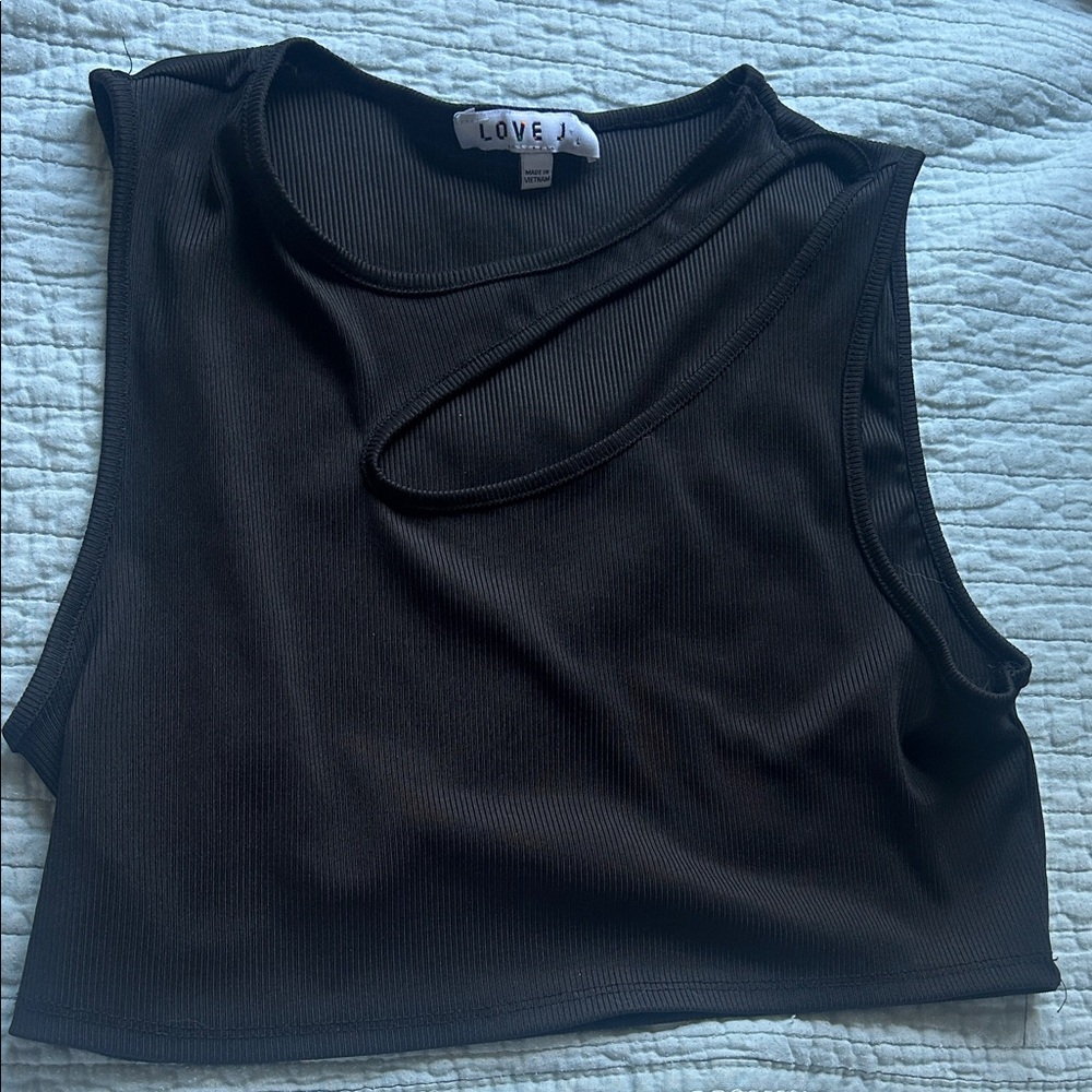 Love J Sleek Black Sleeveless Crop Top